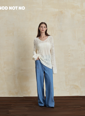 NOD NOT NO25秋季新款100羊毛微透树纹肌理V领长袖收腰罩衫