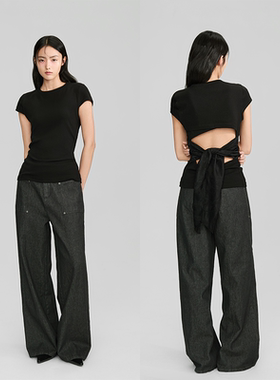 NOD NOT NO后背系带修身圆领正肩棉感弹力针织上衣