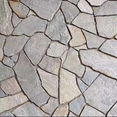 鸿钧 青灰色碎拼石 灰石英乱形石 散石文化石 不规则毛石片