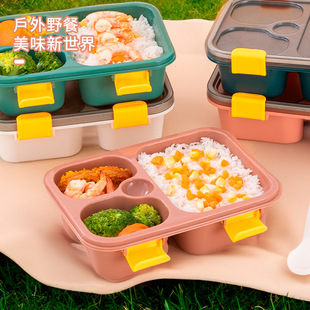 新款密封分格饭盒微波炉可加热三格午餐盒带餐勺大容量学生便当盒