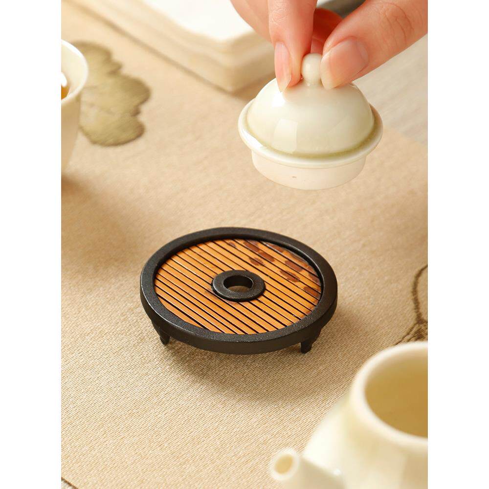 高档斑点梅妃竹锡器盖置壶盖托茶器小茶搁紫砂壶茶杯托盖碗茶托