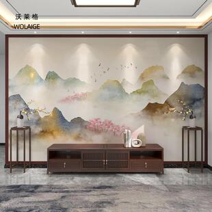 3D新中式山水画 画风景壁纸壁画 画客厅电视背景墙沙发立体定制墙