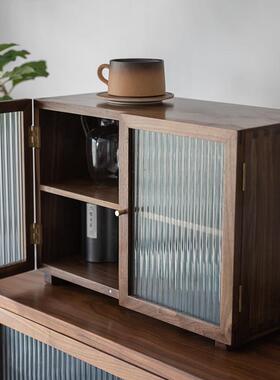 黑胡桃木燕尾榫卯小柜子玻璃门茶具储物柜护肤品瓷器茶杯收纳柜