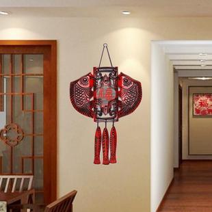 创意新中式壁饰鱼福实木壁挂客厅装饰品挂件新年喜庆墙上面装饰品