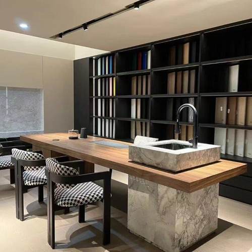 新中式实木茶桌设计师款高档黑胡桃木现代简约轻奢岩板泡茶台定制