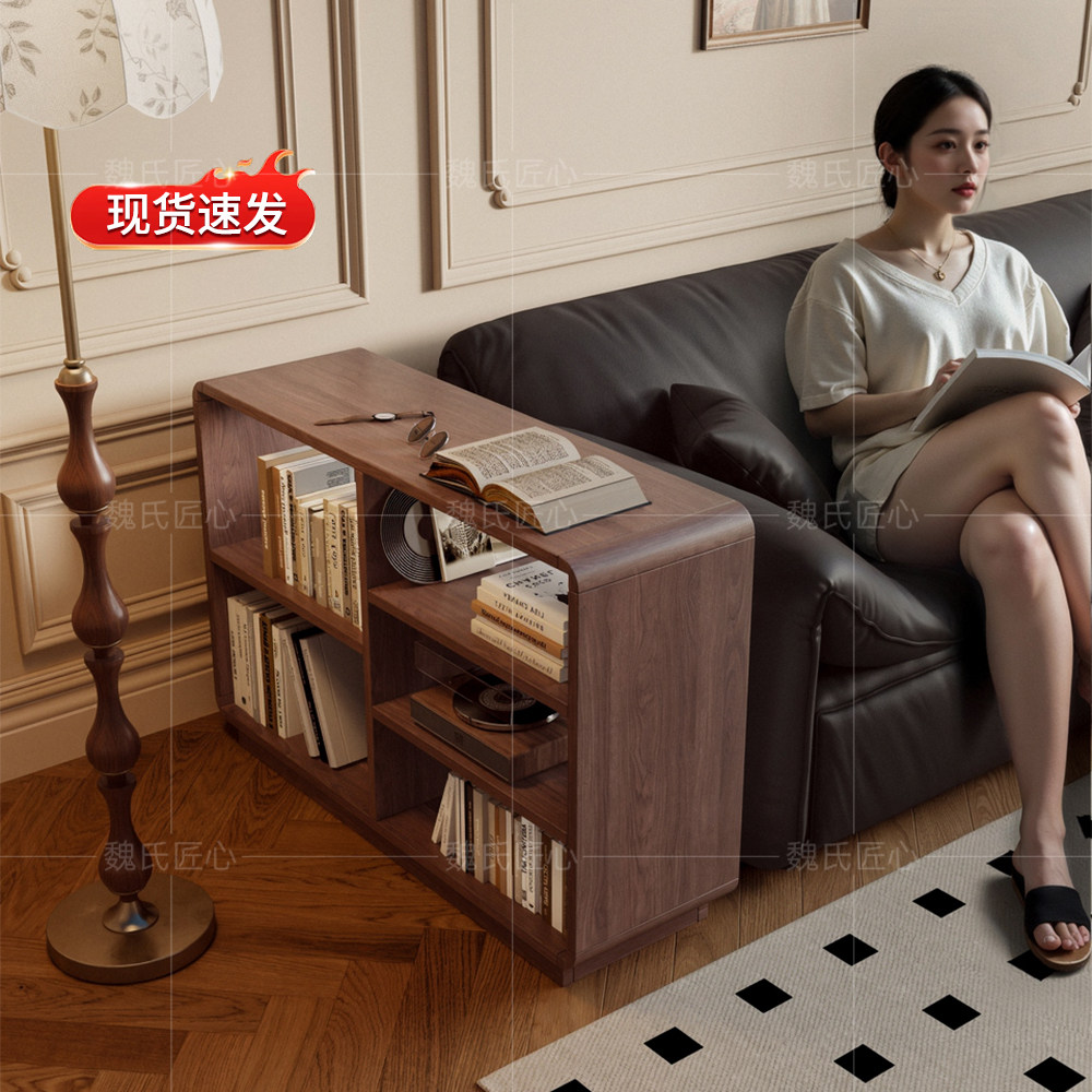 中古风实木边几柜客厅沙发旁边几图片