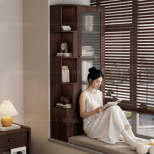 中古风实木飘窗柜小户型储物柜