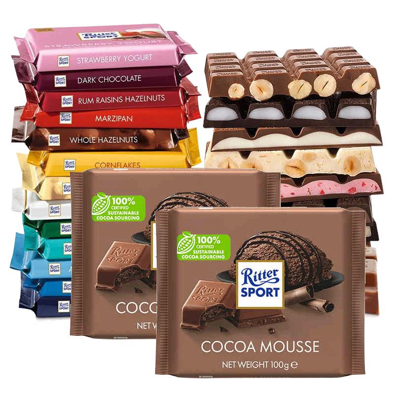 德国进口Ritter Sport瑞特斯波德可可慕斯夹心牛奶巧克力板块100g