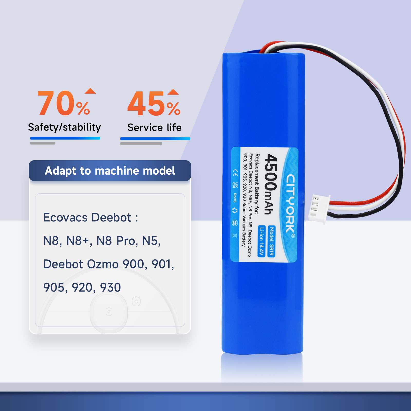 适用于Ecovacs/科沃斯扫地机电池14.4V4500mAh兼容Deebot Ozmo 90