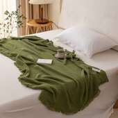 KB纯Q1A类毛墨绿褶皱流苏巾被夏F76776SJ季 薄柔款 棉四层纱布被子