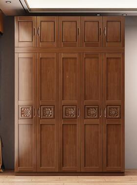 中式实木衣柜三OCZ门四门五六门储门木原平开卧室柜子经济型物大