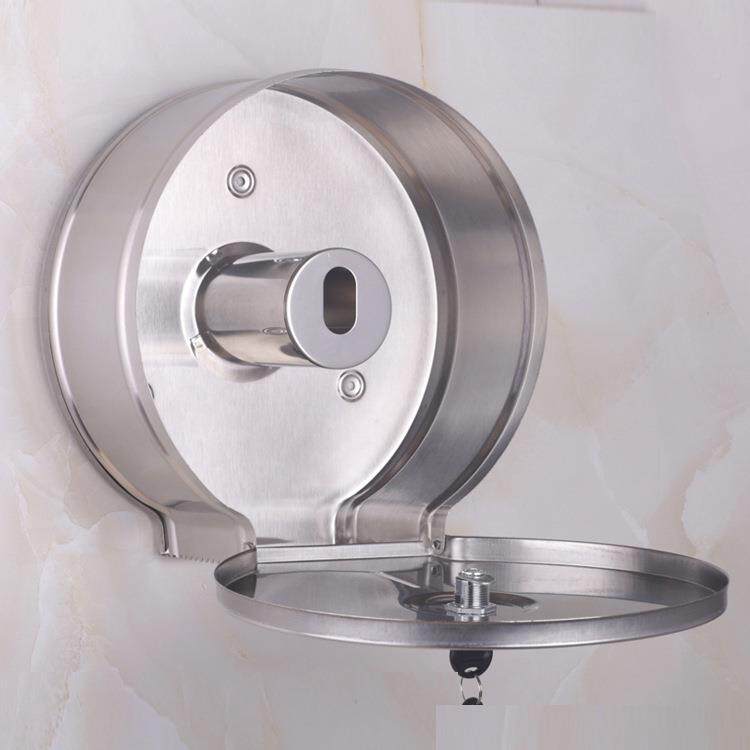 不钢304大圆卷纸盒带锁锈店酒卫生PXU专间公共场所用厕纸架