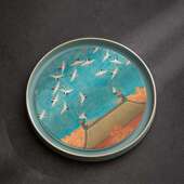 复古陶吸瓷水茶盘新家用小型干泡储水式 简易圆形茶台中式 437茶台