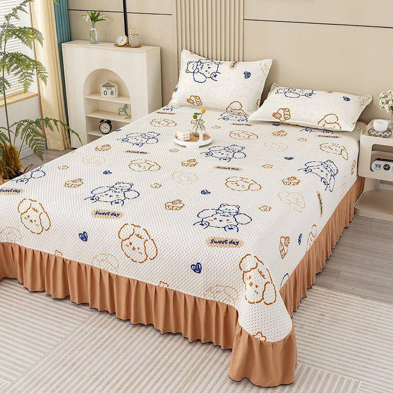 四季通用进口床盖单三件套花边厚夹加棉榻榻米款pxx10033炕盖双新