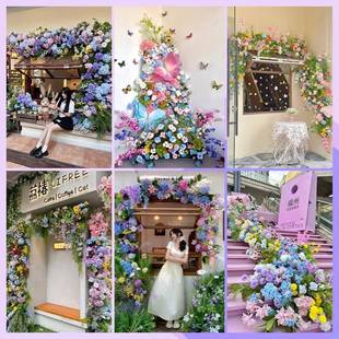 造景玫外瑰绣花墙莫奈球仿ltao9036真窗花橱花艺花园装 饰瀑布花户