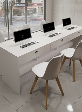 办公室职员3人8人房产中介公司电脑办公桌接待前台六人工位销售桌