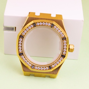 代用AP表壳表带皇家橡树钻石手表壳不锈钢蓝宝石适配8215机芯