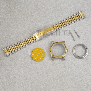 NH35牙圈日志 39mm透底不锈钢表壳间金色表带 适合装NH35/36机芯