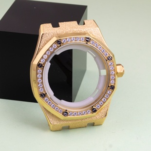 代用皇家橡树钻石手表壳霜金AP表壳不锈钢蓝宝石适配8215机芯