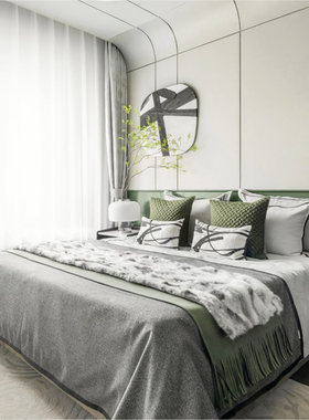 极速尚塞布艺绿色系床品套件样板房N新房主人房13件套