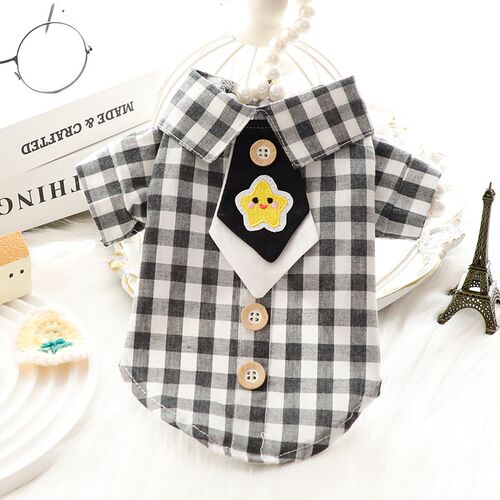 新品狗狗衣c服春夏薄款猫公主衬衫领带格子气质小型犬泰迪比熊宠