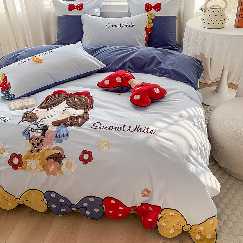 极速高端80支全棉水洗棉刺绣卡通小女孩被套四件套纯棉.公主风床