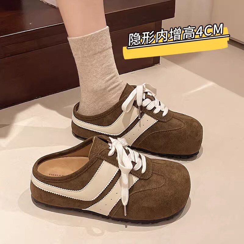 新品巨好看厚底内增高勃肯鞋德训鞋懒人孕妇包头半S拖鞋女外穿202