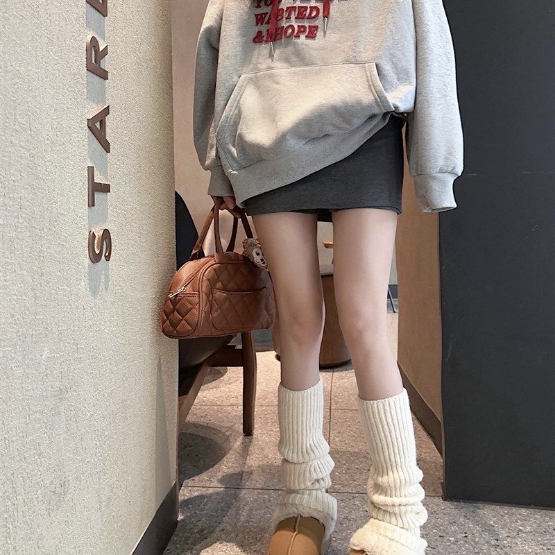 极速纯棉袜套毛线针m织中筒袜女秋冬季新款棕色JK堆堆袜小腿袜袜