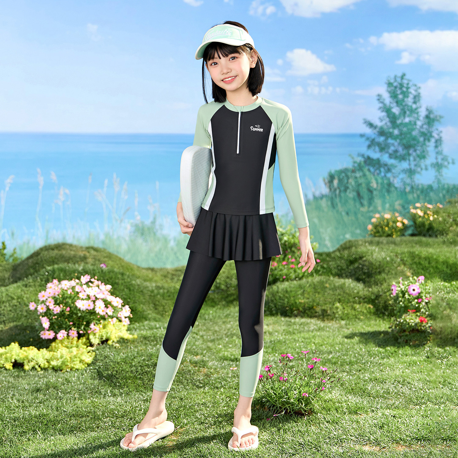 儿童泳衣女孩中大童2025新款女童长袖长裤防晒分体学生温泉游泳衣