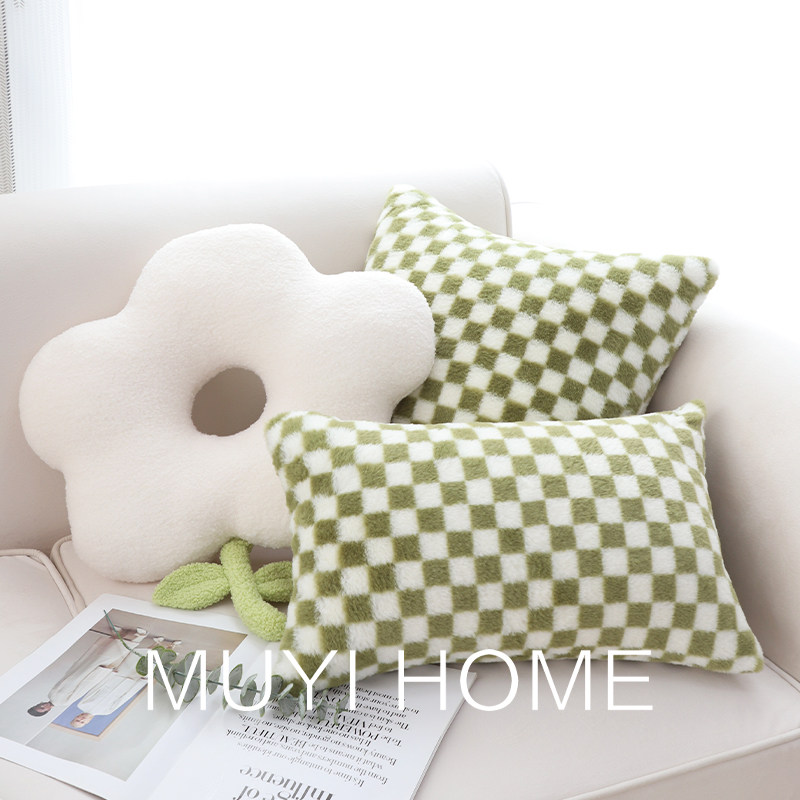 绿色小花抱枕套客厅方枕民宿卧室抱枕带芯办公室ins风腰枕靠垫套