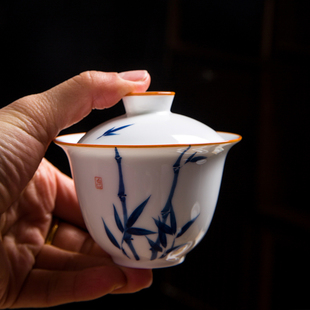 釉下彩迷你小号手绘盖碗80ml一人用陶瓷试茶碗岩茶功夫茶具女生用