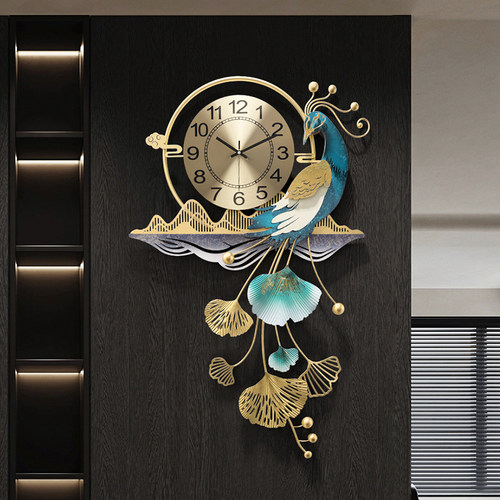 新中式孔雀钟表2024新款客厅大挂钟家用时钟挂墙创意大气艺术挂表