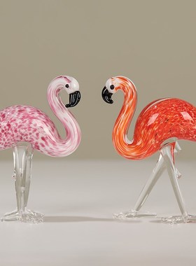 水晶琉璃艺术火烈鸟摆件现代轻奢客厅卧室玄关桌面装饰品新婚送礼