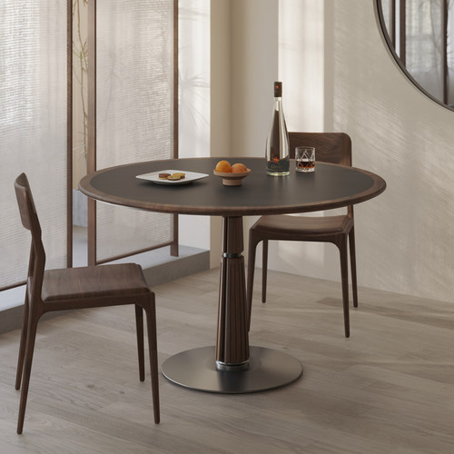 黑胡桃木岩板餐桌原木小户型轻奢桌子复古家用实木圆桌餐桌椅组合