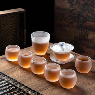 玻璃加厚泡茶器功夫盖碗茶杯公道杯整套家用礼品 水墨琉璃茶具套装