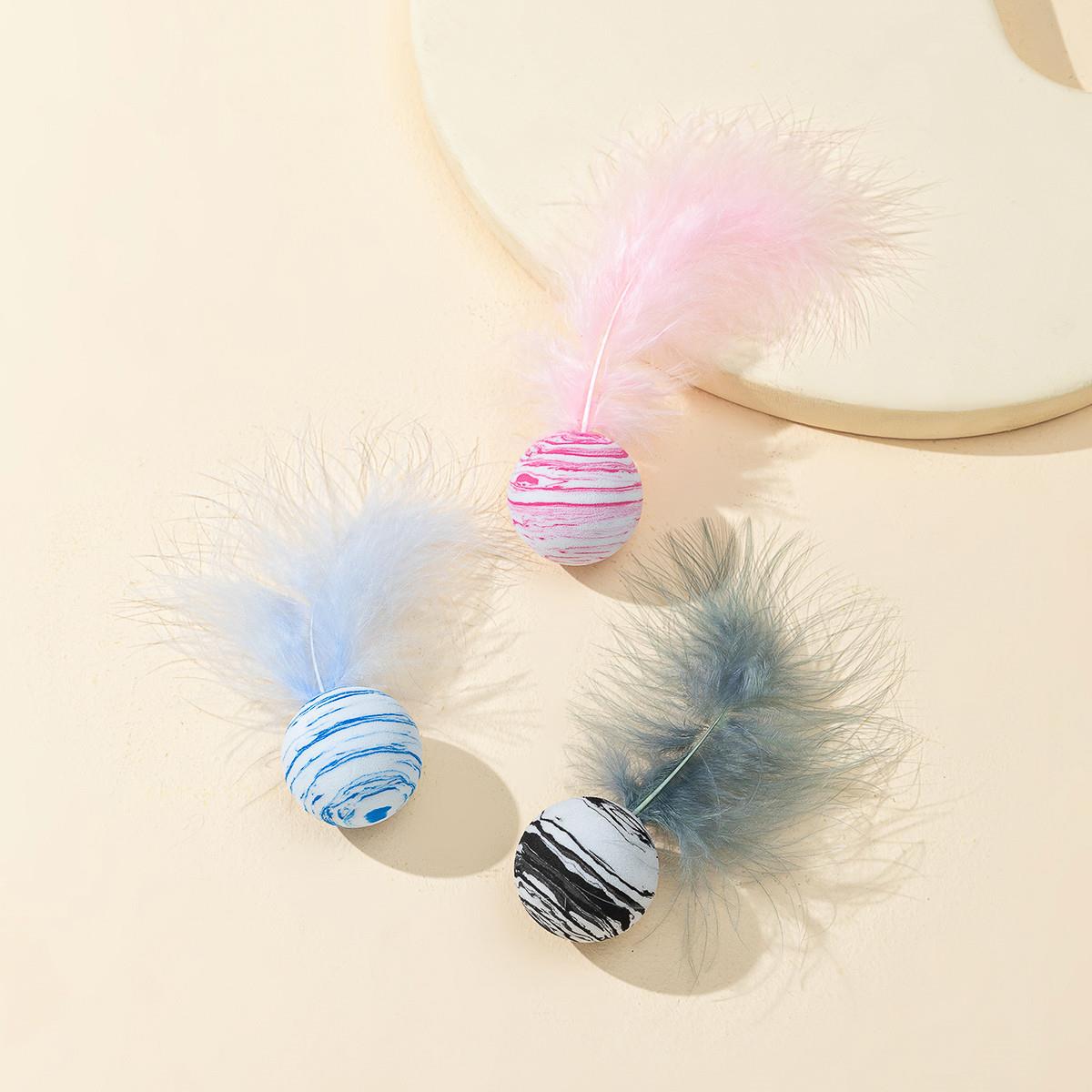 跨境猫咪羽毛玩具球 猫猫自嗨解闷逗猫棒耐咬铃铛球 磨牙宠物用品