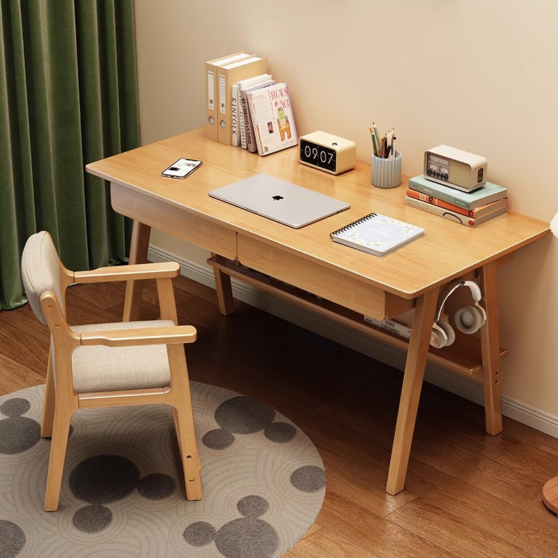 北欧书桌家用简约台式电脑桌卧室实木芯中小学生80cm写字桌化妆台