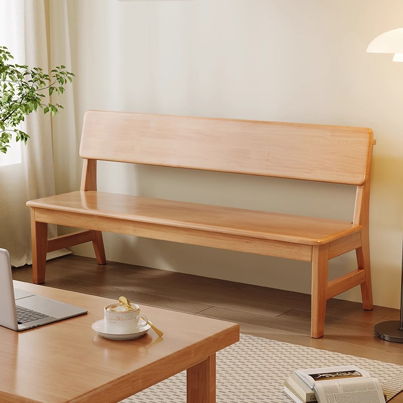 全实木带靠背换鞋凳门口家用沙发床边休闲长椅北欧简约餐椅长条凳