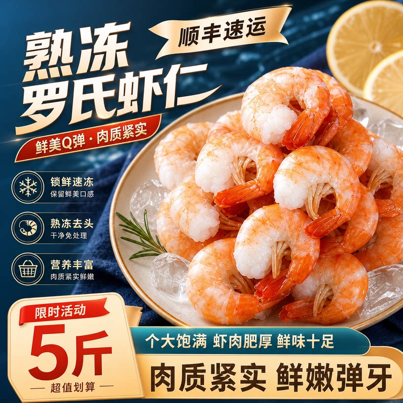 熟冻去头罗氏沼虾尾烧烤白灼