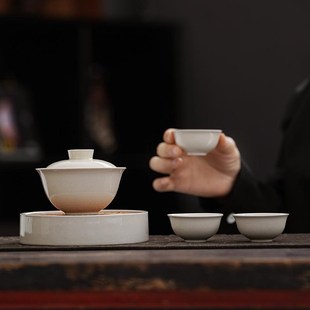 草木灰复古手工陶瓷泡茶盖碗茶杯壶承功夫茶具家用茶盏品茗杯小号