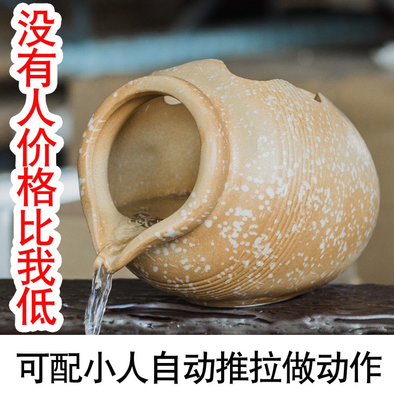 古法养鱼缸陶罐复古流水循环装饰流水摆件过滤器缺口倒花瓶陶瓷罐