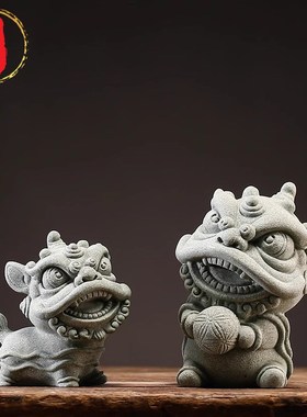 威弗列德国风招财舞狮家居青砂石瑞兽麒麟景观装饰品茶桌动物摆件