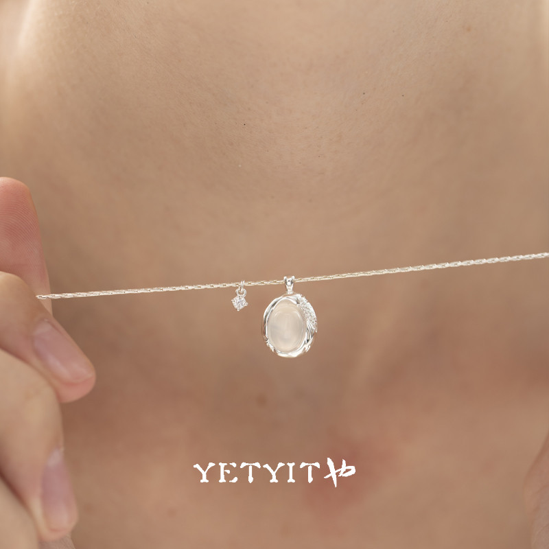YETYIT也缇 白露原创百搭纯银锁骨链极简s925银白玛瑙项链