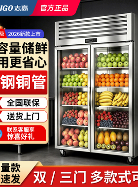 志高蔬菜保鲜柜双门三门冰箱商用冷藏立式超市冰柜饮料水果展示柜