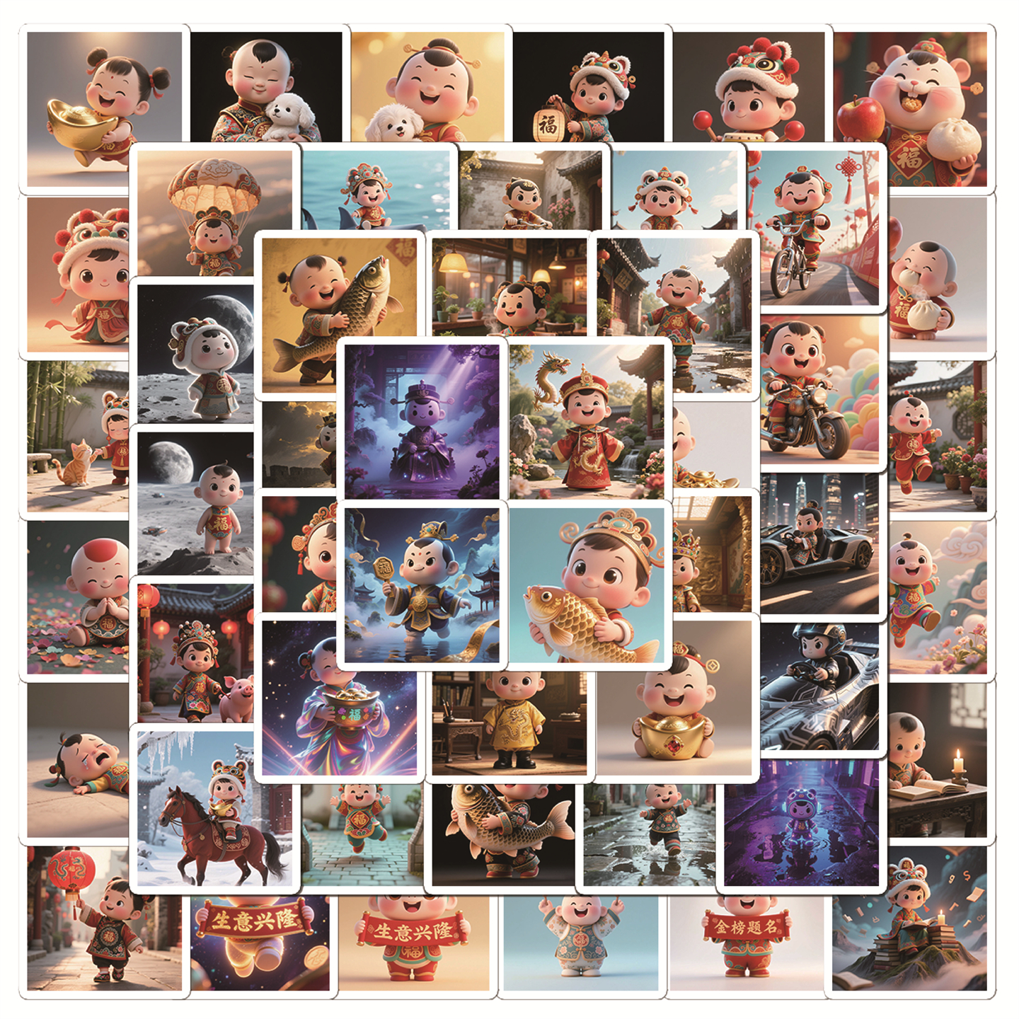 50张胖胖的福娃贴纸DIY