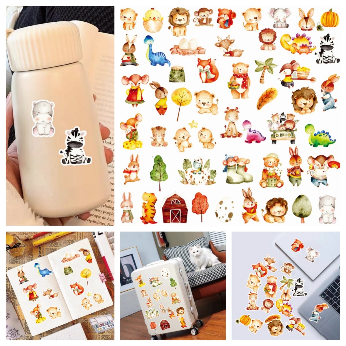 50张童话世界小动物贴纸卡通可爱女孩儿童贴画防水装饰图案手机行李箱贴纸水彩动物图案萌宠彩色贴纸装饰贴,文具电教/文化用品/商务用品,贴纸/立体贴纸,淘宝优惠券,粉丝福利购,淘宝优惠卷