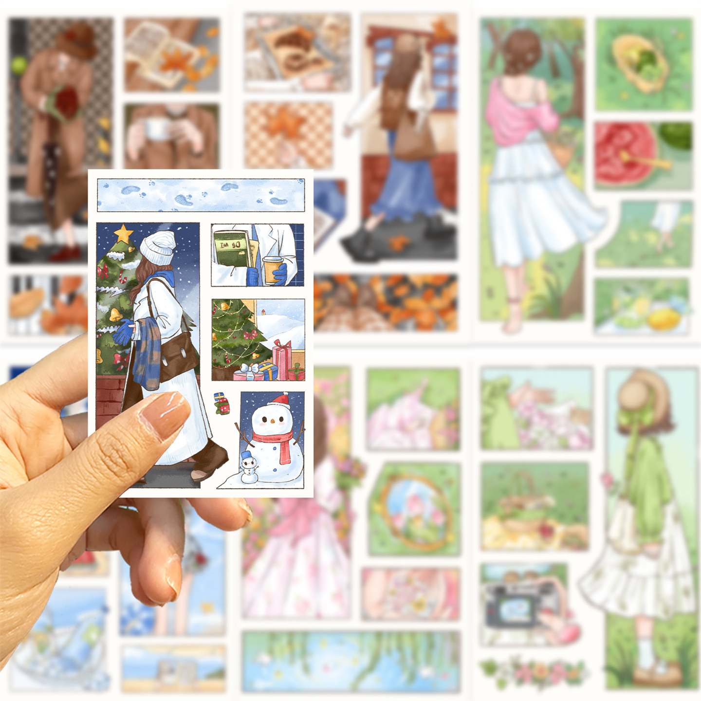 8张高颜值四季女孩背影手账装饰