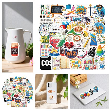 50张爆款各种数学系列趣味涂鸦汽车电动车头盔行李箱手账滑板贴纸DIY装饰笔记本电脑PVC不干胶环保防水贴纸