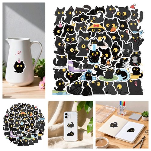 大眼黑猫卡通涂鸦个性呆萌可爱