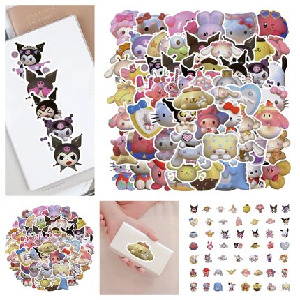 60张多款可爱卡通库洛米3D立体头像墙面贴女孩儿童创意小装饰图案手机壳笔记本电脑水杯文具头盔DIY防水贴画